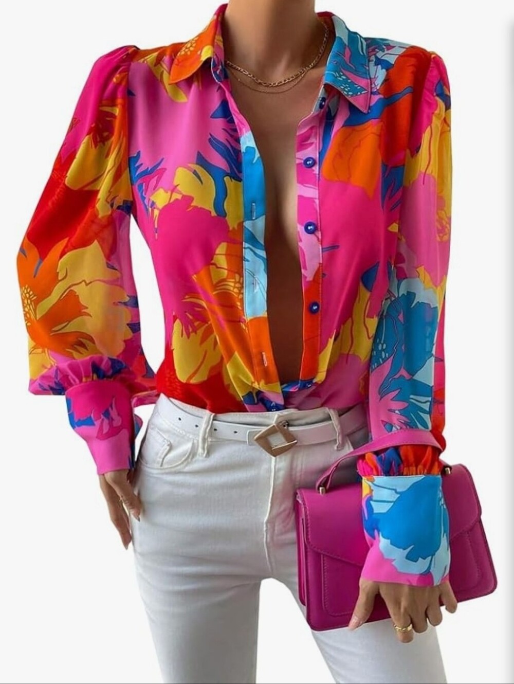 Floral Semi Sheer Blouse Medium - Picture 9 of 10